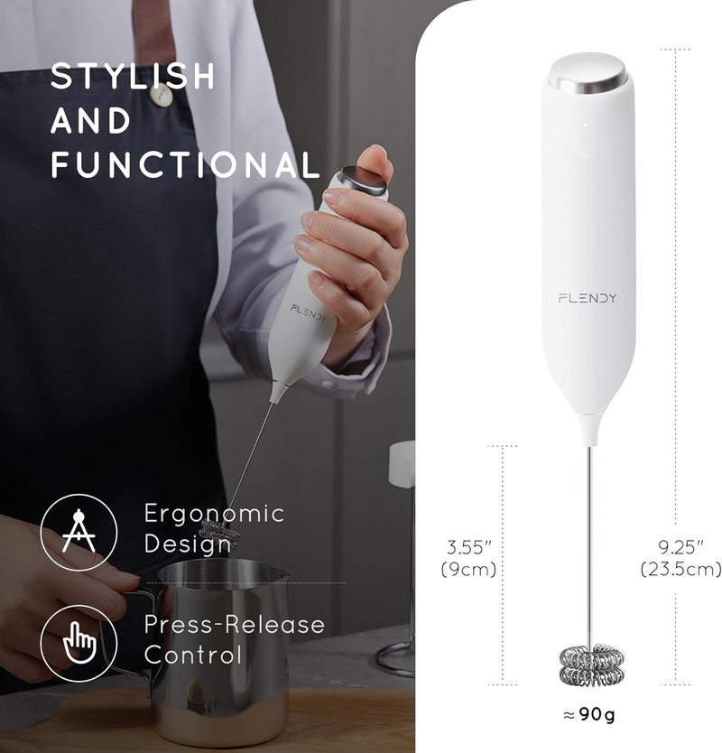 Flendy Rechargeable Milk Frother Handheld, Coffee Frother Handheld with USB-C Charging Stand, Electric Drink Mixer Handheld, Mini Electric Whisk Frother for Coffee, Matcha, etc - Image 3
